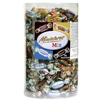 Mars Mix Miniatures Einzelportionen 296 Stück, Mix aus Mars, Snickers, Twix, Bounty - 3 kg Dose